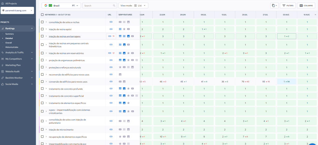 Dezenas de palavras-chave na primeira posição do Google e crescendo!
