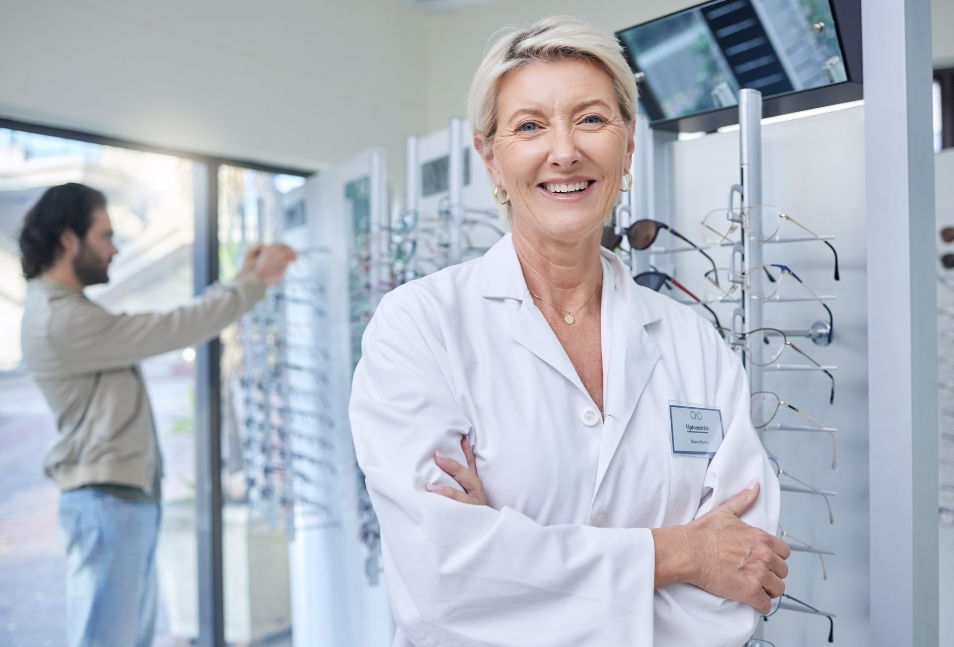 Glasses, optometrist and smile with portrait of woman for retail, healthcare and consulting. Shoppi