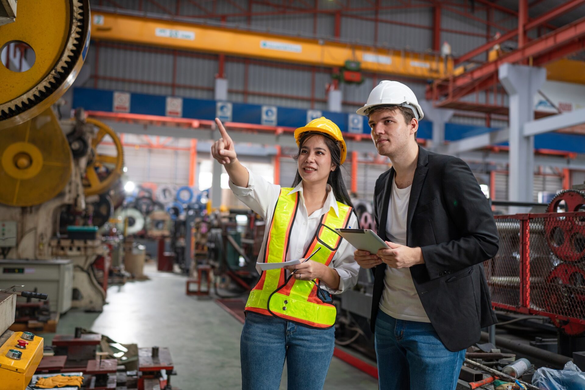 Chief Engineer Talking and planning optimization of production at industrial. Chief Engineer Talking and planning optimization of production at industrial.