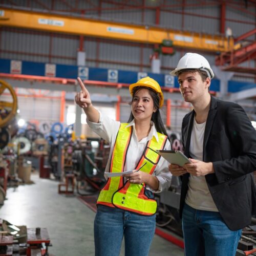Chief Engineer Talking and planning optimization of production at industrial.